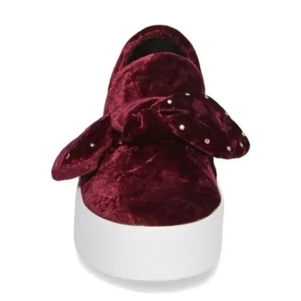 Rebecca Minkoff Burgundy Velvet Rhinestone Bow Platform Slip On Sneakers‎ 7.5